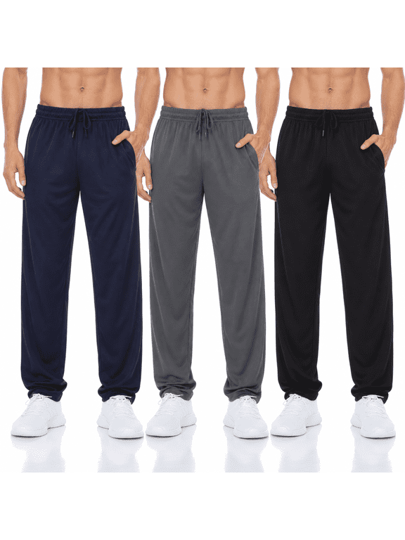 Men’s Lightweight Mesh Jogger Pants 3-Pack, Quick-Dry Athletic Workout Pants with Pockets & Drawstring Waist, Sizes S-3XL