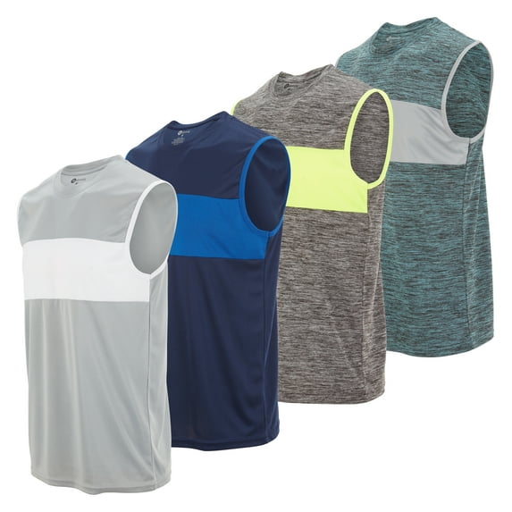 DARESAY Performance Sleeveless Shirts for Men, Dry Fit Muscle Shirts, Athletic Tops for Workout & Active Wear Tees, Up To 3XL (4 Pack)