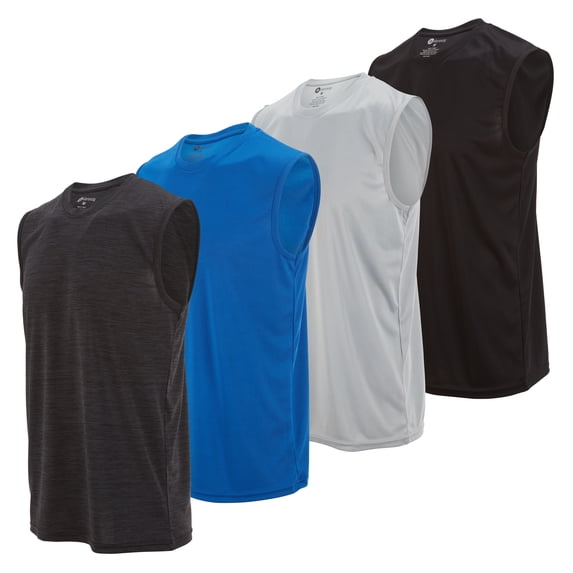 DARESAY Performance Sleeveless Shirts for Men, Dry Fit Muscle Shirts, Athletic Tops for Workout & Active Wear Tees, Up To 3XL (4 Pack)