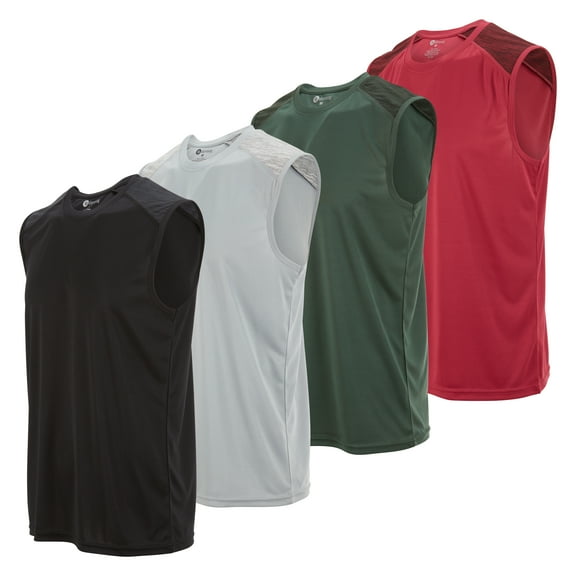 DARESAY Performance Sleeveless Shirts for Men, Dry Fit Muscle Shirts, Athletic Tops for Workout & Active Wear Tees, Up To 3XL (4 Pack)