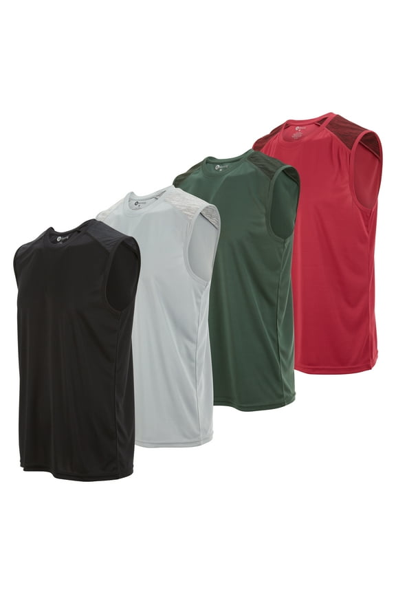 Performance Sleeveless Shirts for Men, Dry Fit Muscle Shirts, Athletic Tops for Workout & Active Wear Tees, Up To 3XL (4 Pack)