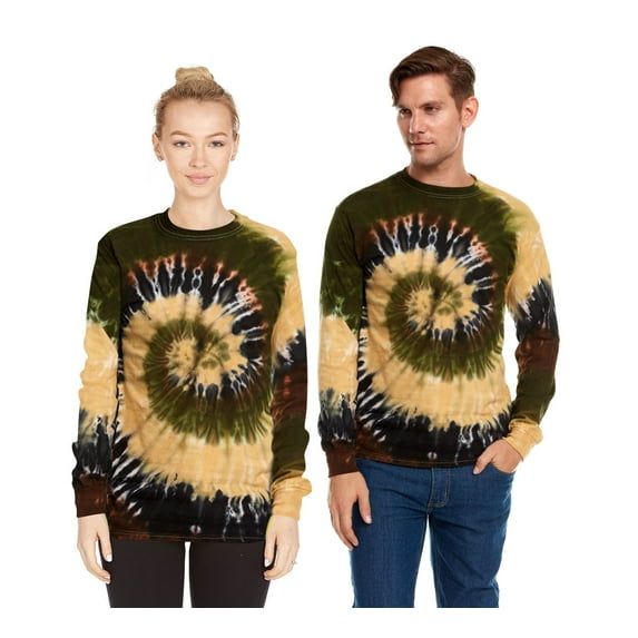 DARESAY Tie Dye Style Long Sleeve T-Shirt Men Women - Fun, Multi Color Tops