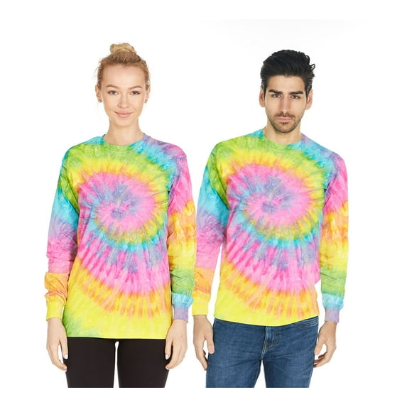 DARESAY Tie Dye Style Long Sleeve T-Shirt Men Women - Fun, Multi Color Tops