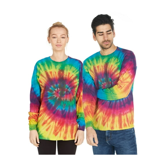 DARESAY Tie Dye Style Long Sleeve T-Shirt Men Women - Fun, Multi Color Tops