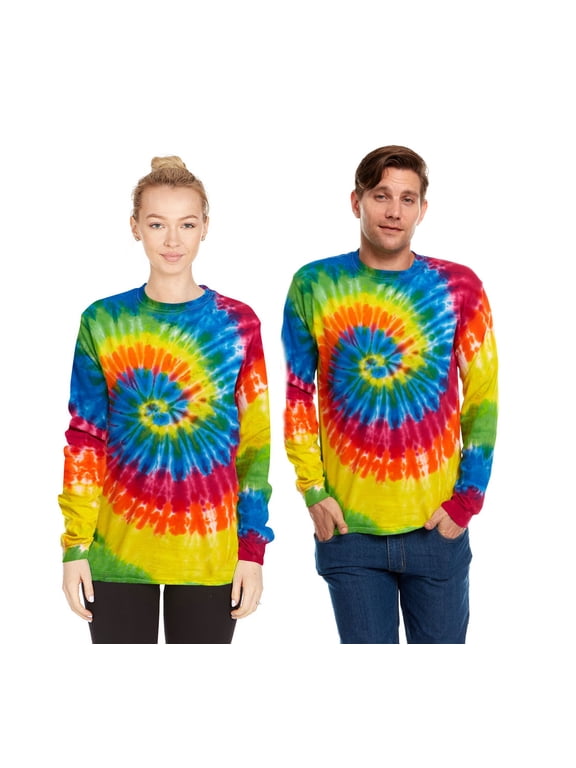 Tie Dye Style Long Sleeve T-Shirt Men Women - Fun, Multi Color Tops