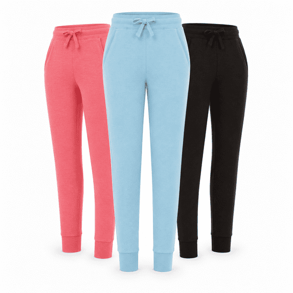 DARESAY Women’s Fleece Jogger Sweatpants 3-Pack with Pockets, Soft Casual Lounge & Workout Pants with Elastic Waist and Ribbed Cuffs, Sizes S–XXL