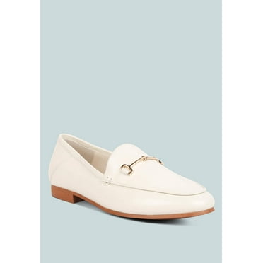 DARETH Horsebit Flat Heel Loafers in Off White