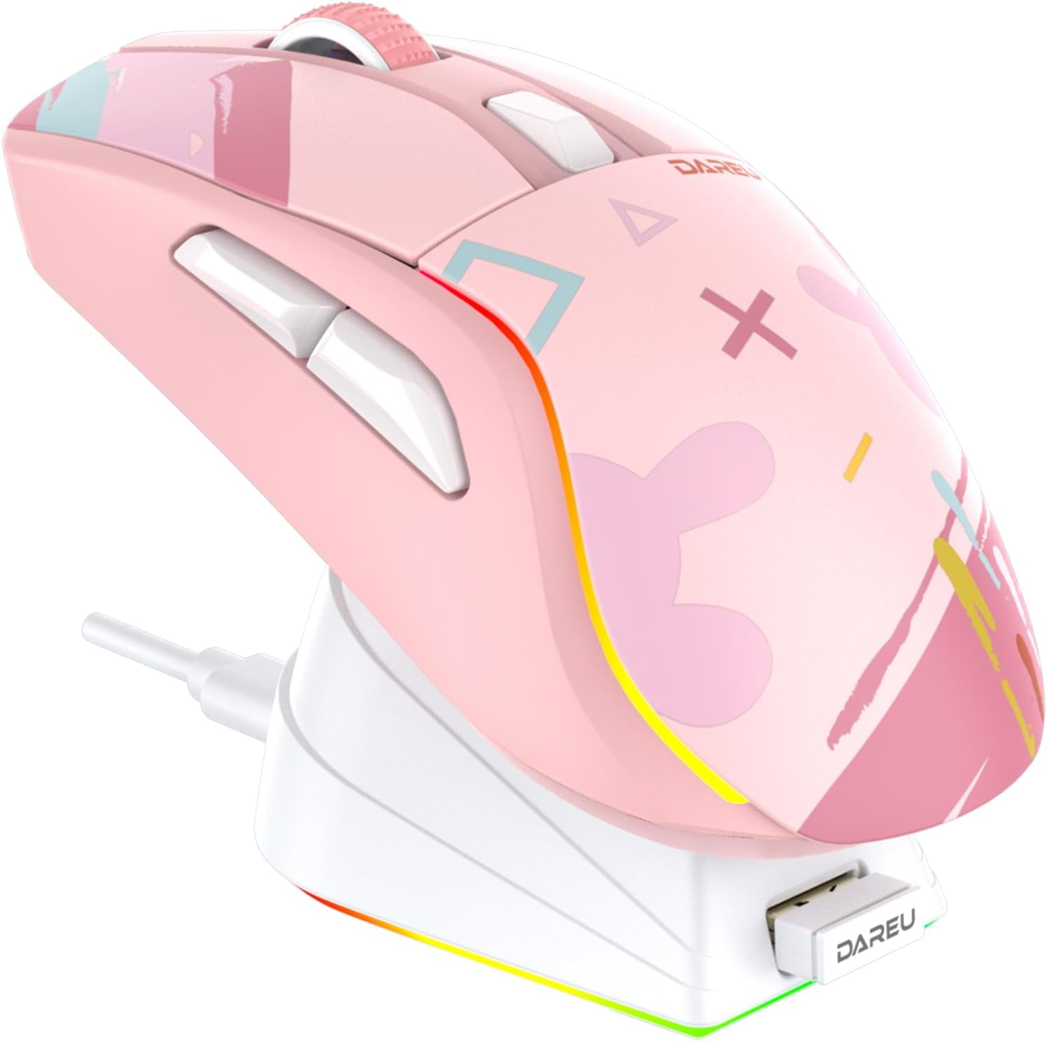 DAREU A950 Wireless Gaming Mouse with RGB Charging Dock,88g Lightweight Programmable Tri-Mode Wireless Mouse Gaming, Up to 12K DPI,1000Hz,120Hrs Playtime with RGB Backlit, Great for PC, Mac