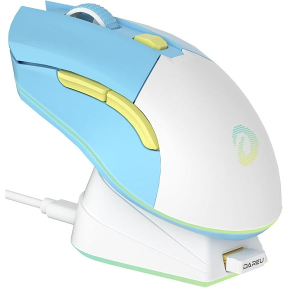 DAREU Dream Purple Wireless Gaming Mouse with Charging Dock Rechargeable RGB,12K DPI,7 Programmable Buttons High-Precision Sensor [300IPS] [1000Hz] for PC Notebook Mac