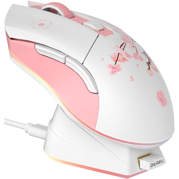 DAREU Wireless Optical Gaming Mouse with Charging Dock 85g Lightweight 12000 DPI RGB Backlight for PC Notebook