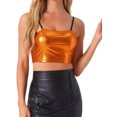 thumbnail image 1 of DARIGN DIVA Women's Sparkly Shiny Metallic Crop Cami Tops XS Orange, 1 of 6