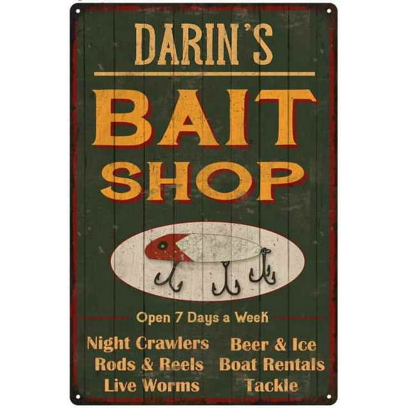 DARIN'S Green Bait Shop Man Cave 16 x 24 Matte Finish Metal 116240027472