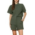 thumbnail image 1 of DARING DIVA 2 Pcs Women's Cotton Button Down Shirt Lounge Beach Short Sets L Army Green, 1 of 6