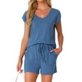 thumbnail image 1 of DARING DIVA 2 Pieces Lounge Knit Tee and Shorts Pajama Set L Blue, 1 of 6
