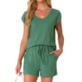 thumbnail image 1 of DARING DIVA 2 Pieces Lounge Knit Tee and Shorts Pajama Set S Green, 1 of 6
