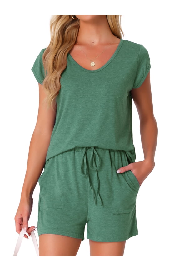 2 Pieces Lounge Knit Tee and Shorts Pajama Set S Green