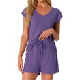 thumbnail image 1 of DARING DIVA 2 Pieces Lounge Knit Tee and Shorts Pajama Set XL Purple, 1 of 6