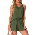 thumbnail image 1 of DARING DIVA 2 Pieces Lounge Set Pajama Halter V Neck Cami Shorts Outfit L Green, 1 of 6