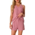 thumbnail image 1 of DARING DIVA 2 Pieces Lounge Set Pajama Halter V Neck Cami Shorts Outfit L Light Pink, 1 of 5