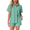 thumbnail image 1 of DARING DIVA 2 Pieces Plaid Pajama Short Sleeve Set Button Down Shirt M Green, 1 of 6