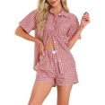 thumbnail image 1 of DARING DIVA 2 Pieces Plaid Pajama Short Sleeve Set Button Down Shirt XS Red, 1 of 6