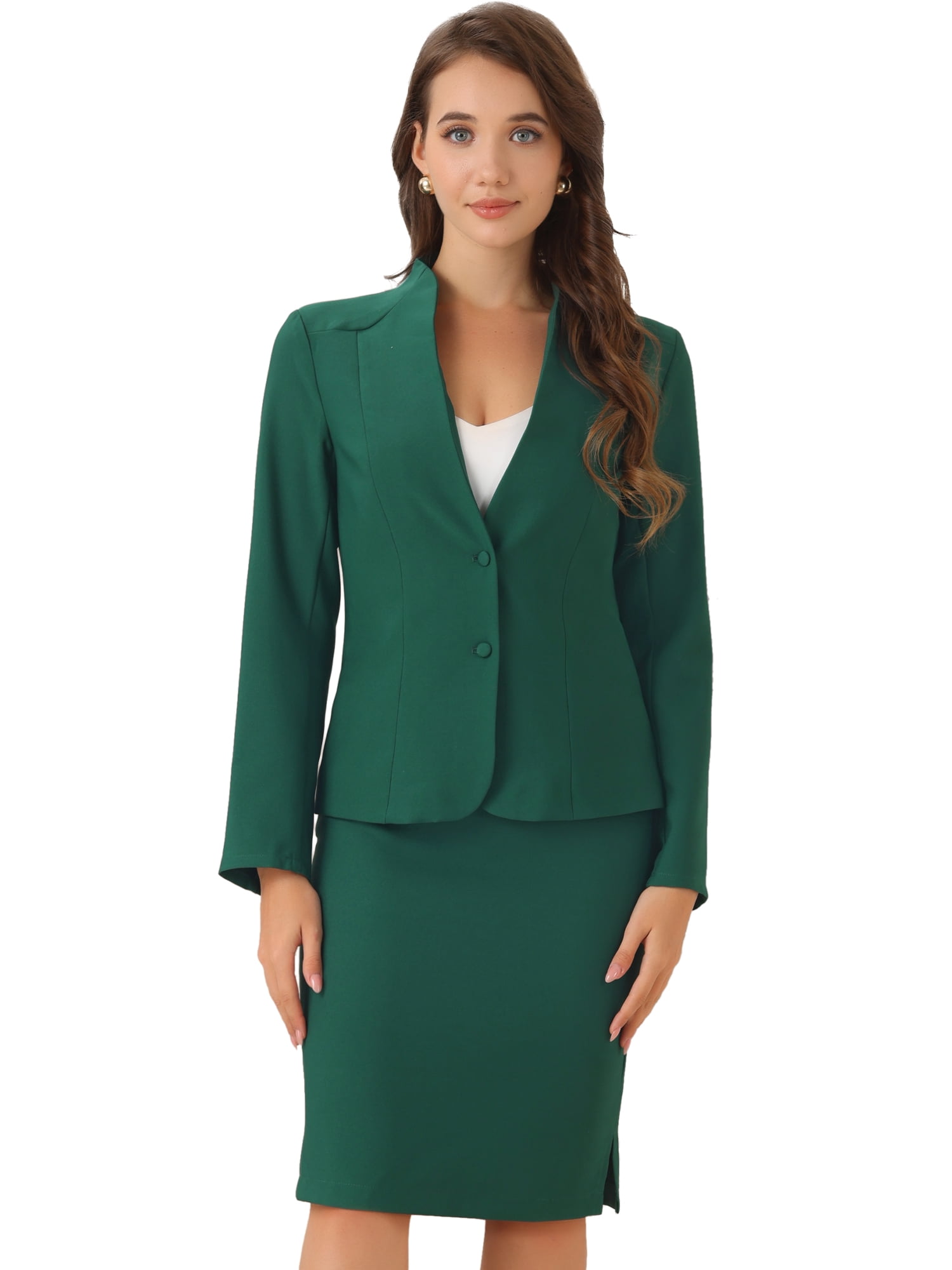 DARING DIVA Women's 2-Piece Business Blazer Pencil Skirt Suit Set S Green