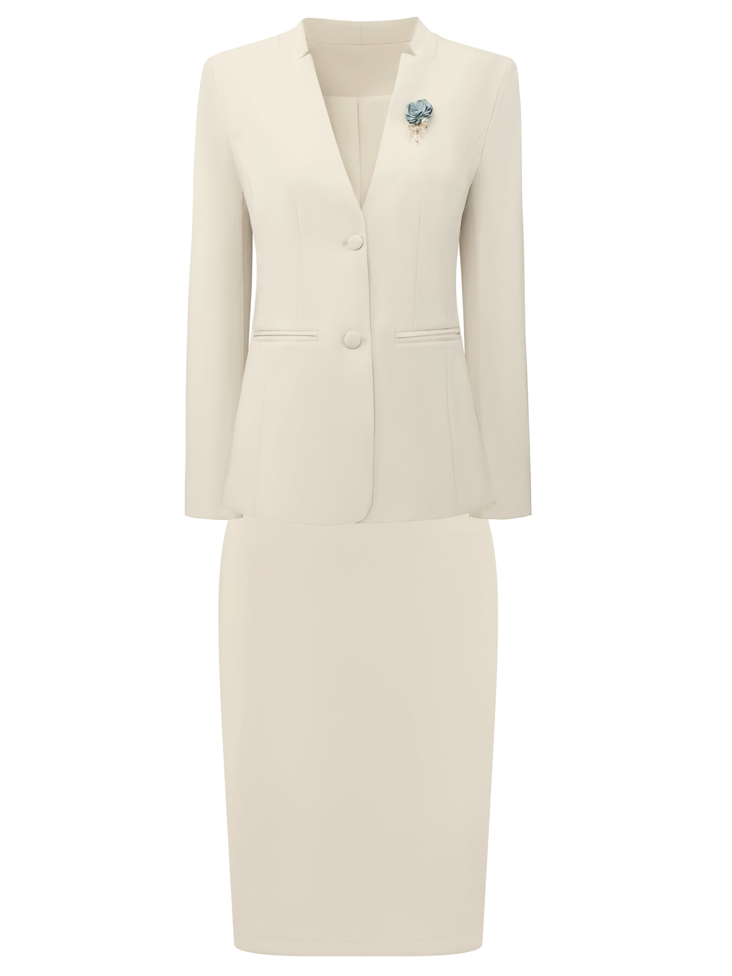 DARING DIVA 2Pcs Women's Business Work Blazer and Pencil Skirt Suit Set L Beige