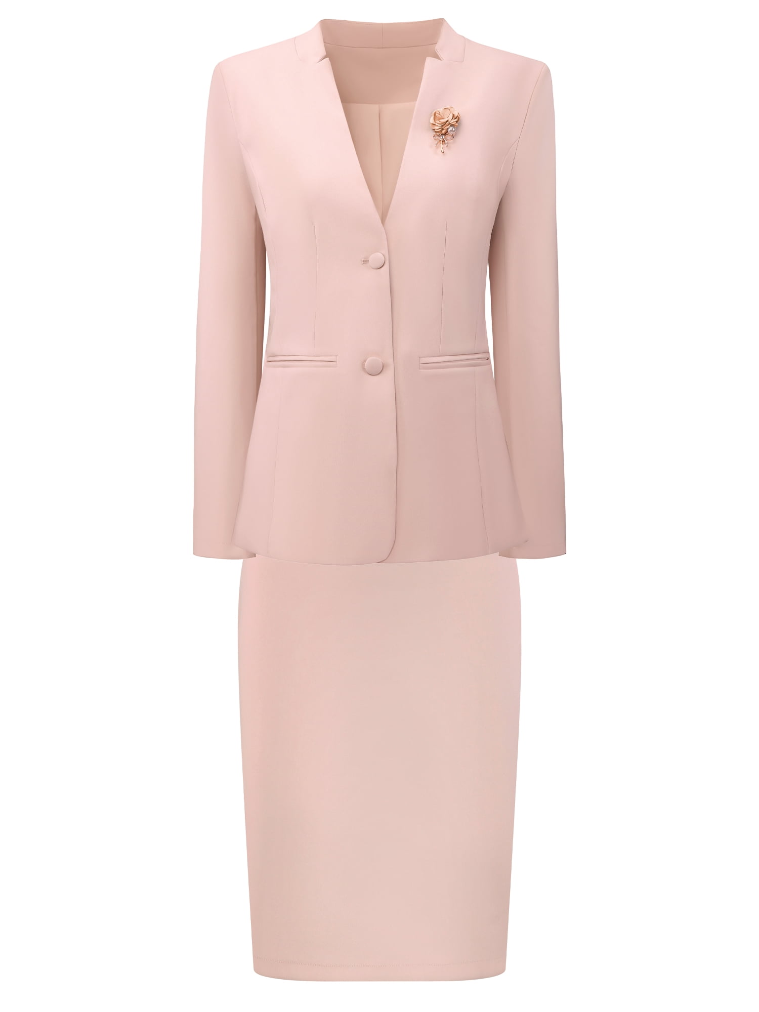 DARING DIVA 2Pcs Women's Business Work Blazer and Pencil Skirt Suit Set L Pink