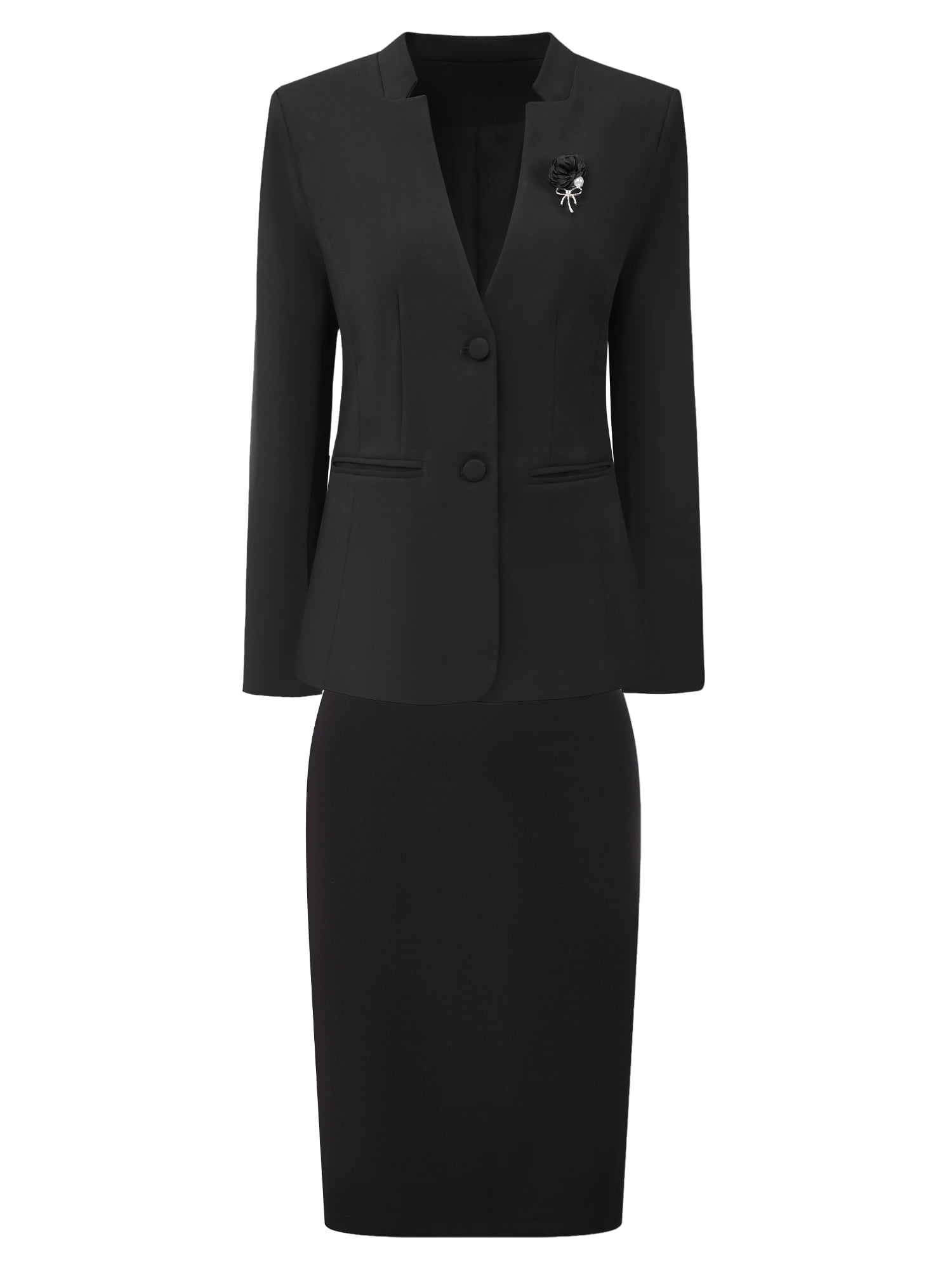 DARING DIVA 2Pcs Women's Business Work Blazer and Pencil Skirt Suit Set M Black