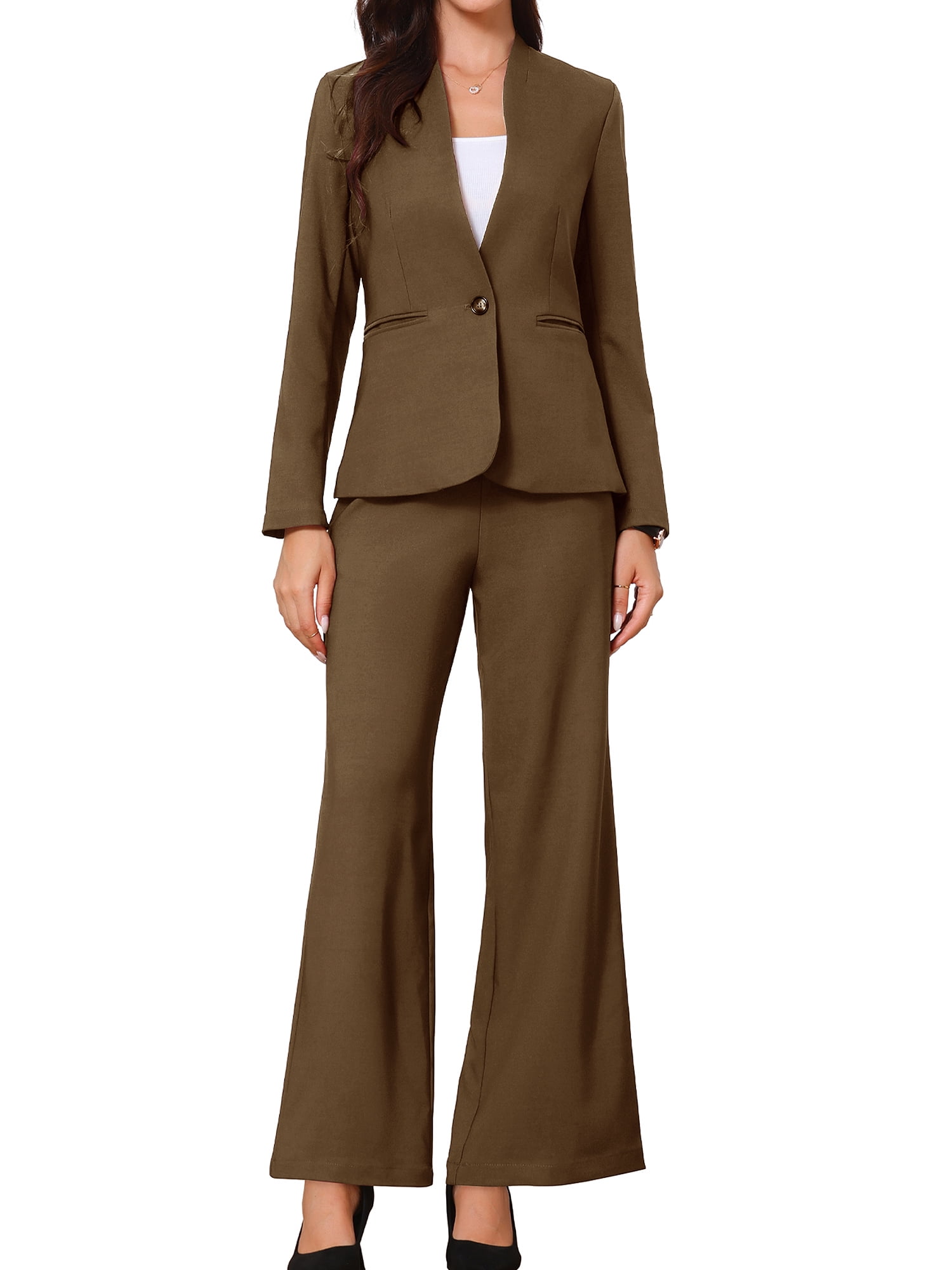 DARING DIVA 2Pcs Women's Dressy Office Blazer and Pants Set S Brown