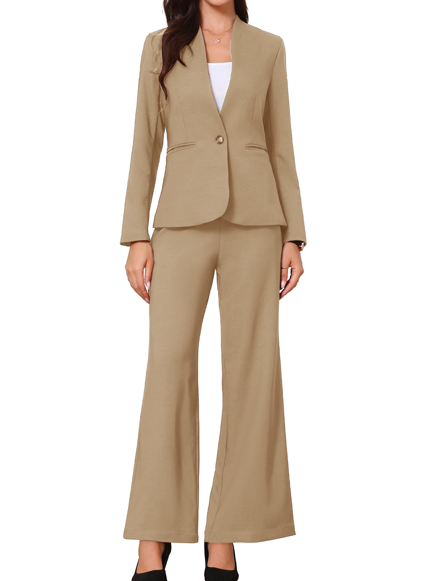 DARING DIVA 2Pcs Women's Dressy Office Blazer and Pants Set S Khaki