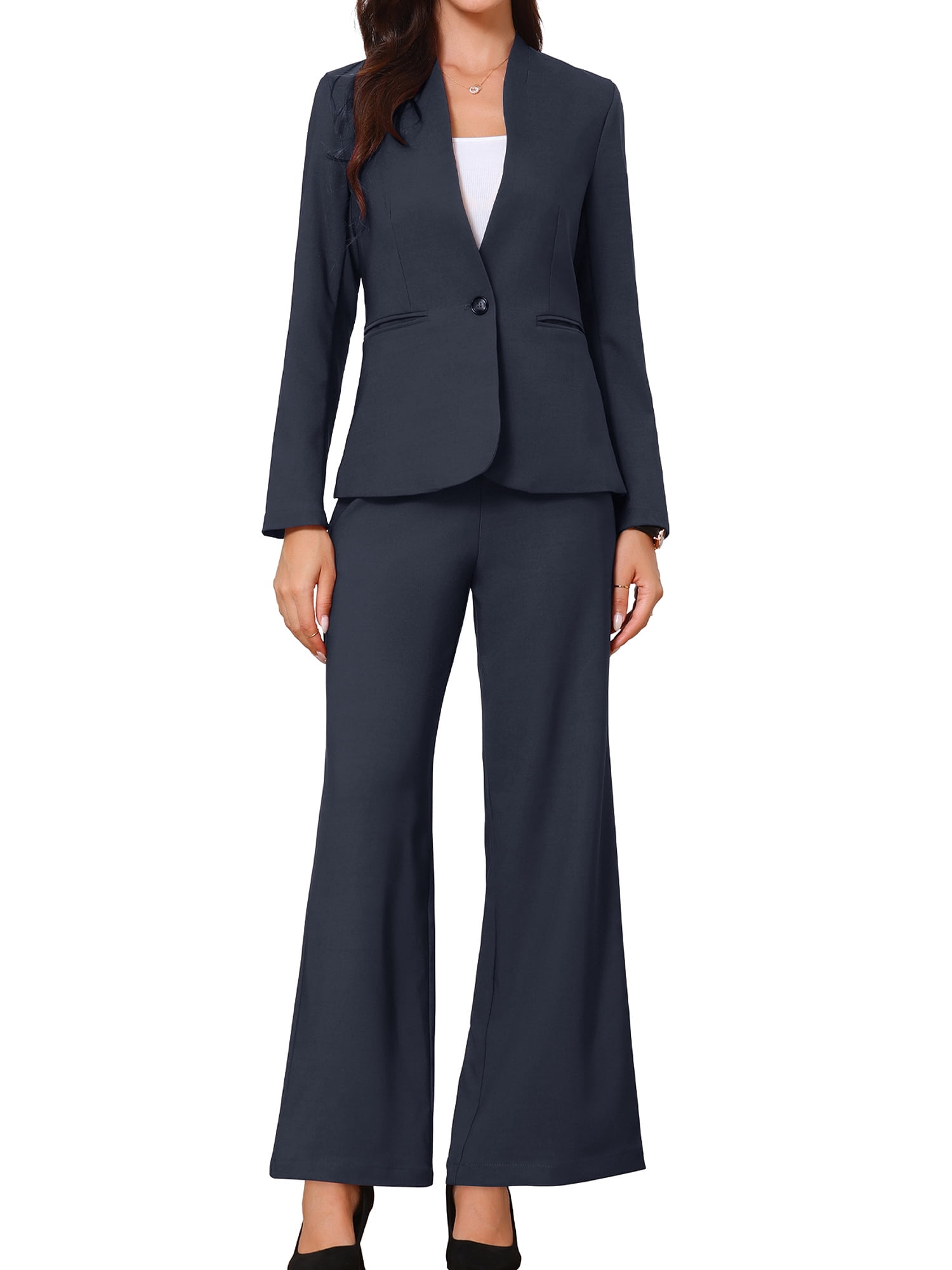 DARING DIVA 2Pcs Women's Dressy Office Blazer and Pants Set XS Navy Blue