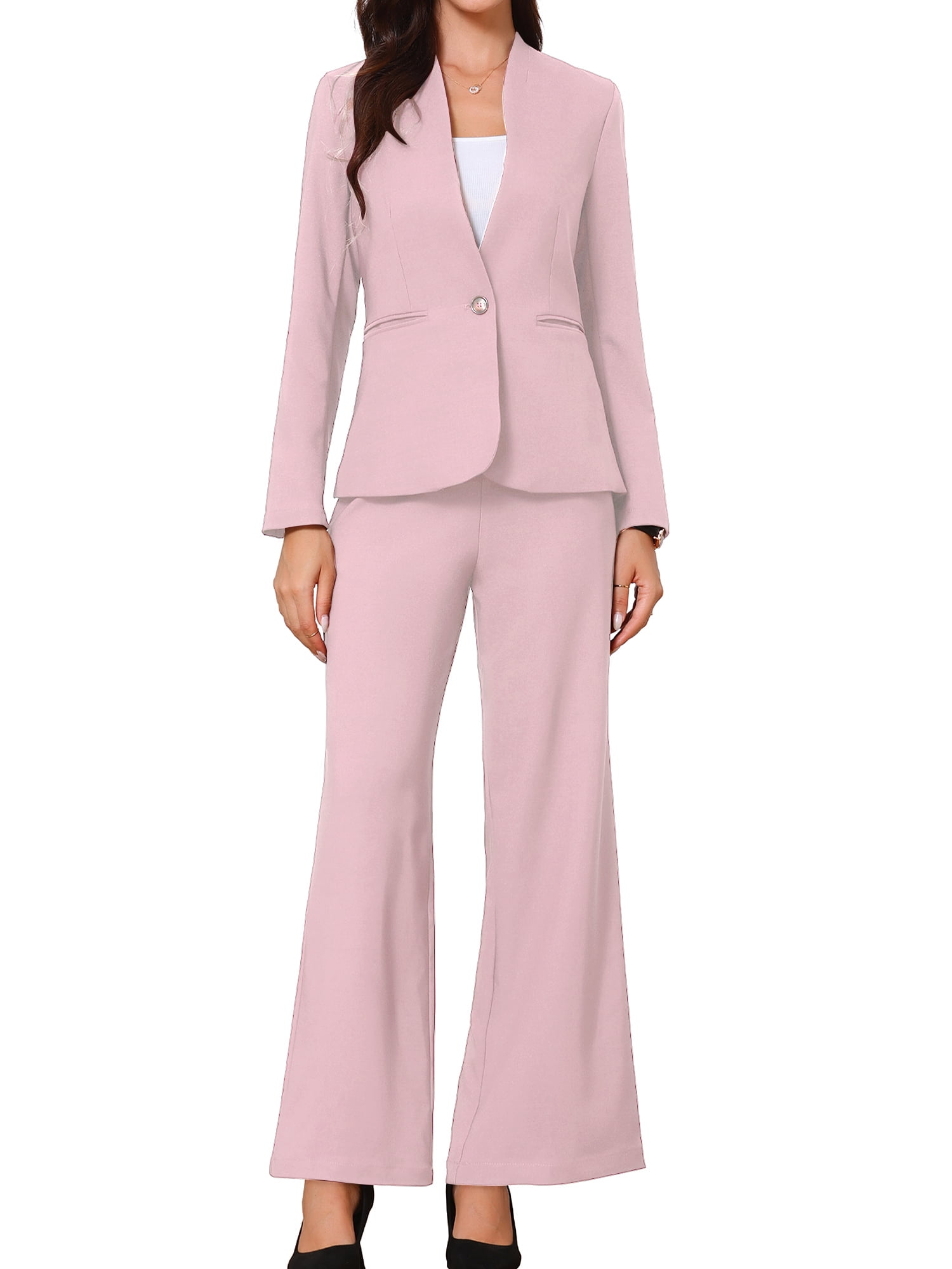 DARING DIVA 2Pcs Women's Dressy Office Blazer and Pants Set XS Pink Beige