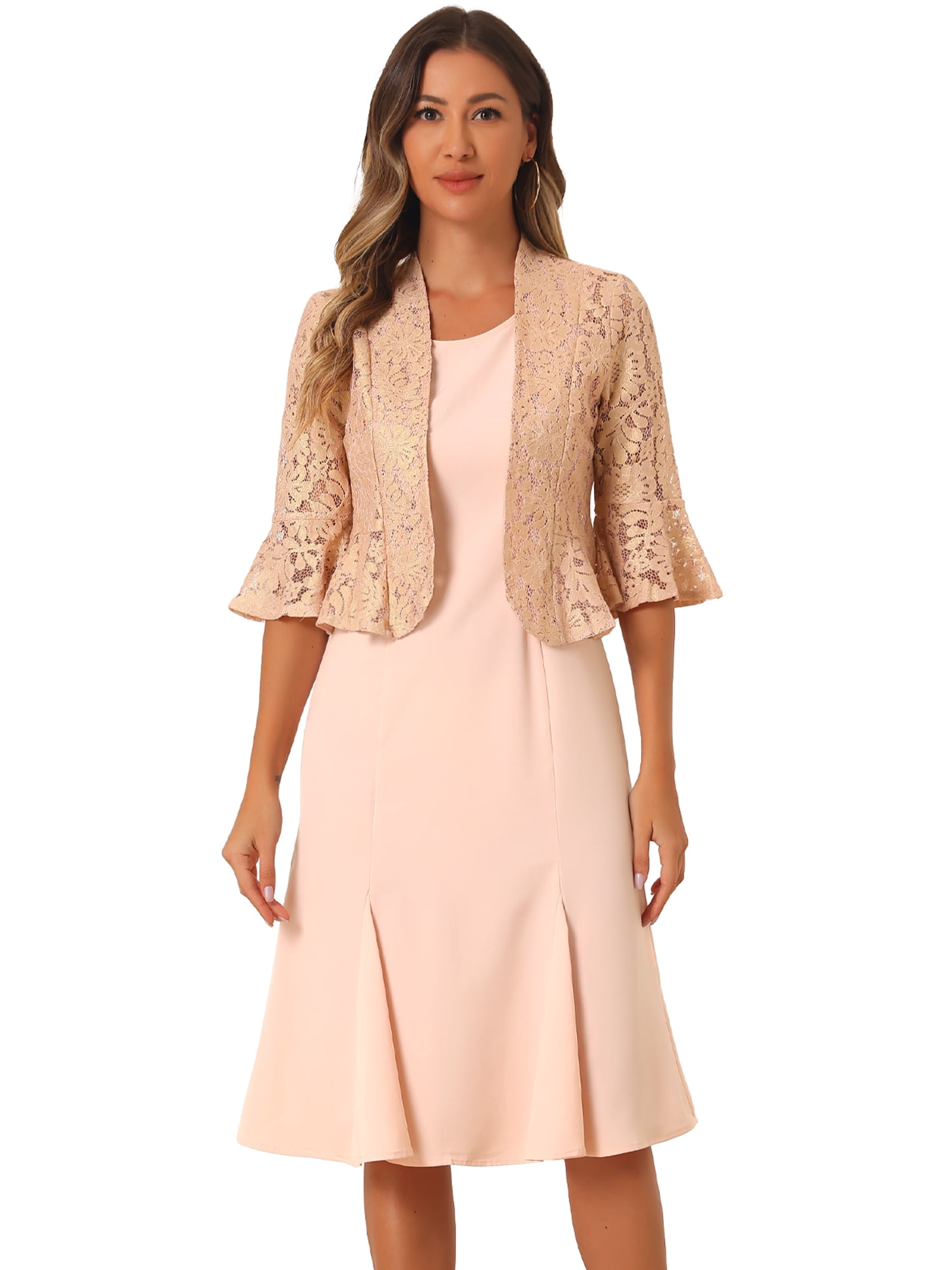 DARING DIVA 2Pcs Women's Lace Shrug Cardigan and Fishtail Hem Dress XS Pink
