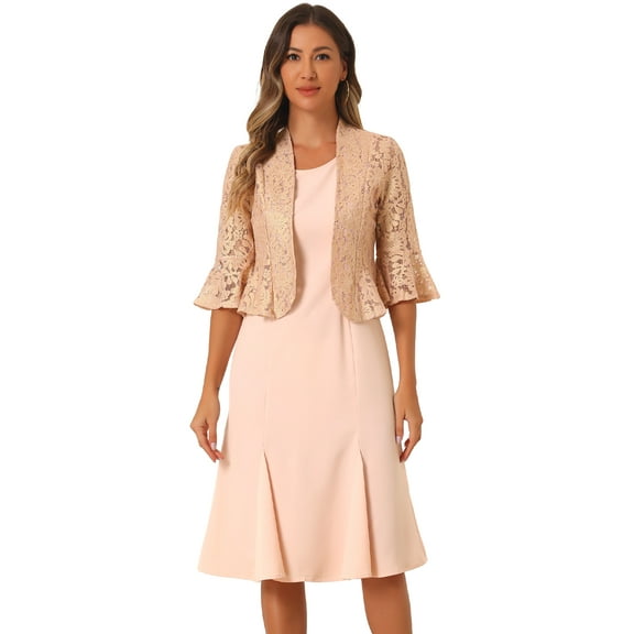 DARING DIVA 2Pcs Women's Lace Shrug Cardigan and Fishtail Hem Dress XS Pink