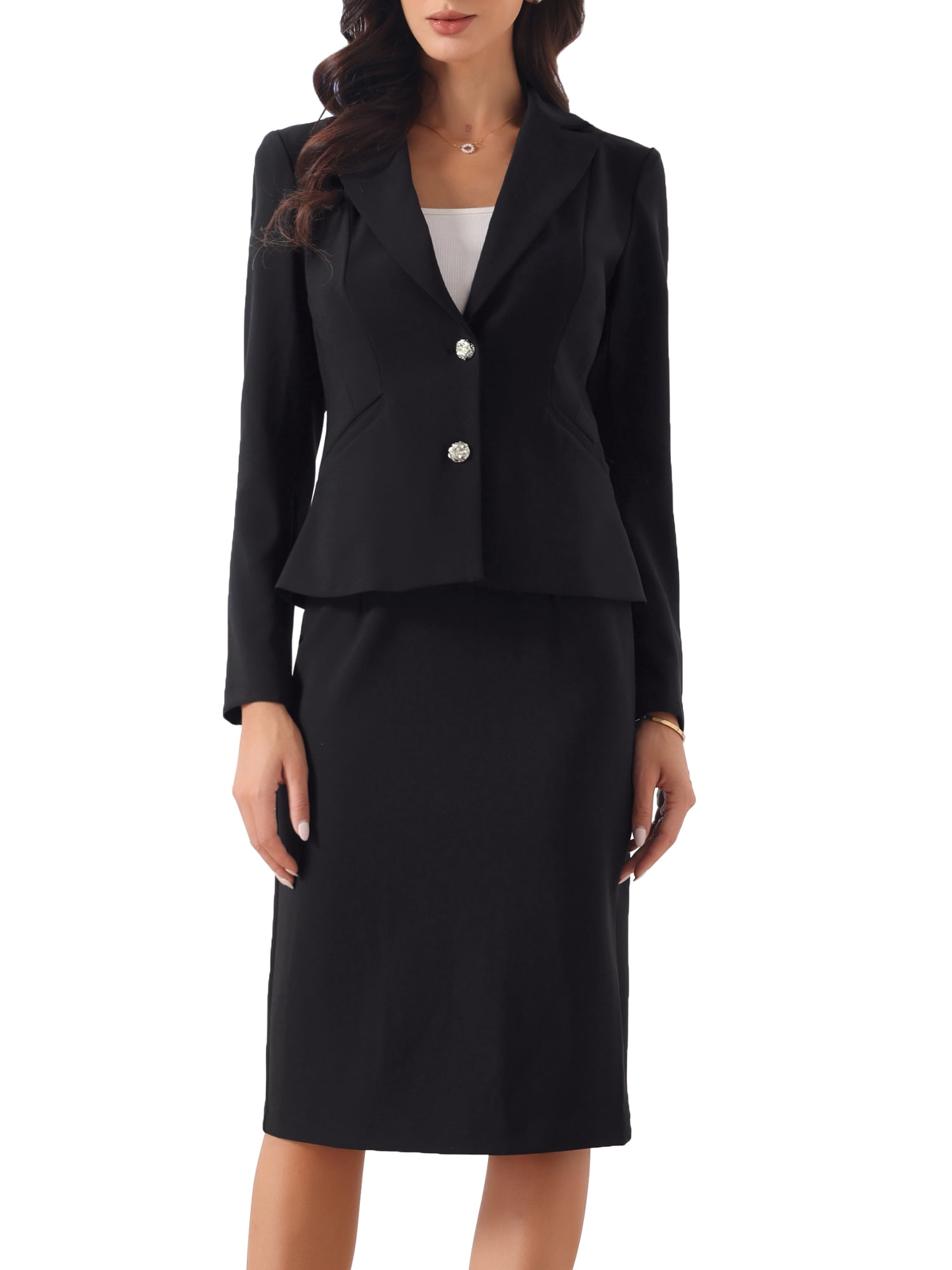 DARING DIVA 2Pcs Women's Long Sleeve Blazer Pencil Skirt Set XL Black