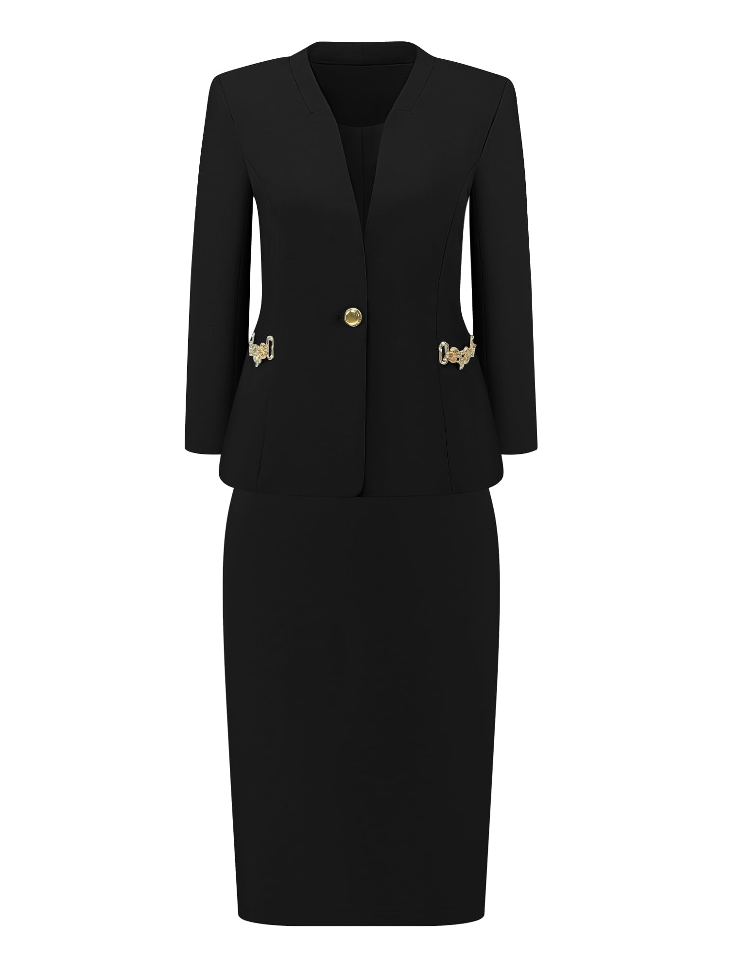 DARING DIVA 2Pcs Women's Outfit Work Office Blazer Pencil Skirt Suit Set S Black