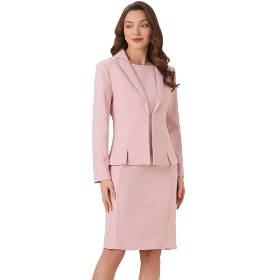 DARING DIVA 2Pcs Women's Sleeveless Dress Notched Lapel Blazer Suit Set L Pink
