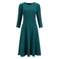 thumbnail image 1 of DARING DIVA 3/4 Sleeve A-Line Crew Neck Flare Midi Dress M Peacock Blue, 1 of 6