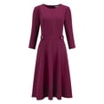 thumbnail image 1 of DARING DIVA 3/4 Sleeve A-Line Crew Neck Flare Midi Dress S Purple, 1 of 6