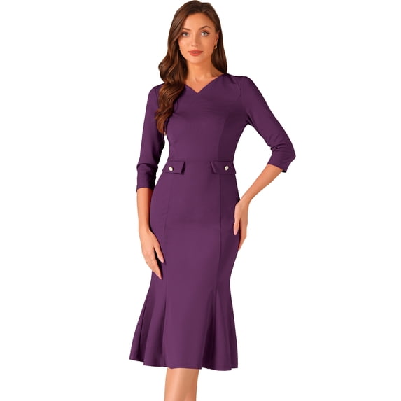 DARING DIVA 3/4 Sleeve Bodycon Fishtail Cocktail Dress M Purple