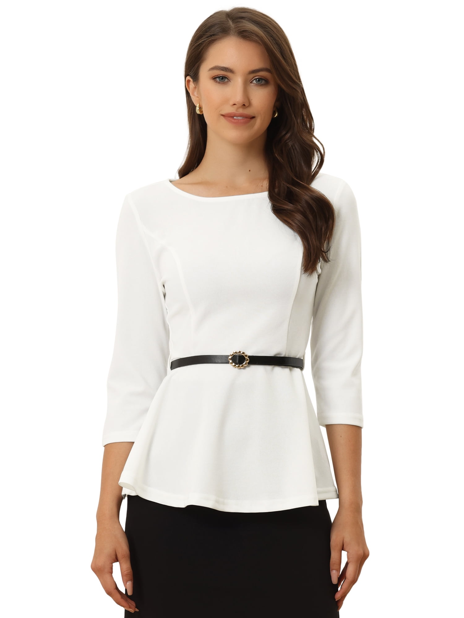 DARING DIVA 3/4 Sleeve Elegant Work Peplum Top XS Black XS White