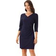 thumbnail image 1 of DARING DIVA 3/4 Sleeve Faux Wrap Ruched Waist Dress XL Dark Blue, 1 of 6