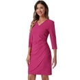 thumbnail image 1 of DARING DIVA 3/4 Sleeve Faux Wrap Ruched Waist Dress XS Hot Pink, 1 of 6