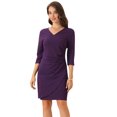 thumbnail image 1 of DARING DIVA 3/4 Sleeve Faux Wrap Ruched Waist Dress XS Purple, 1 of 6