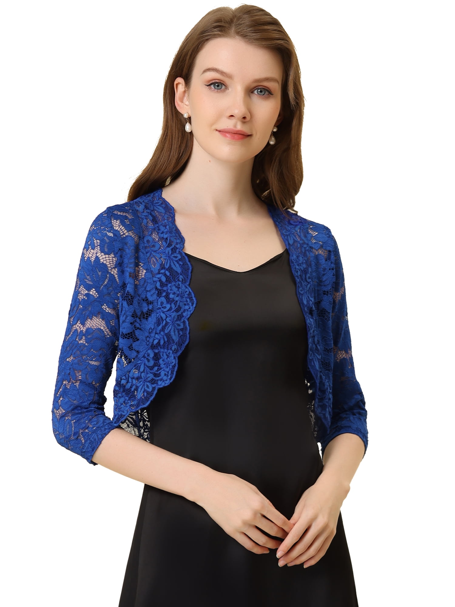 DARING DIVA 3/4 Sleeve Sheer Floral Lace Shrug Top 3XL Cobalt Blue