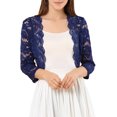 thumbnail image 1 of DARING DIVA 3/4 Sleeve Sheer Floral Lace Shrug Top M Navy, 1 of 7