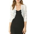 thumbnail image 1 of DARING DIVA 3/4 Sleeve Sheer Floral Lace Shrug Top XS White, 1 of 6