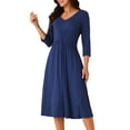 thumbnail image 1 of DARING DIVA 3/4 Sleeve Twist Knot Front V Neck A-line Midi Dress L Dark Blue, 1 of 6