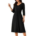 thumbnail image 1 of DARING DIVA 3/4 Sleeve Twist Knot Front V Neck A-line Midi Dress S Black, 1 of 6
